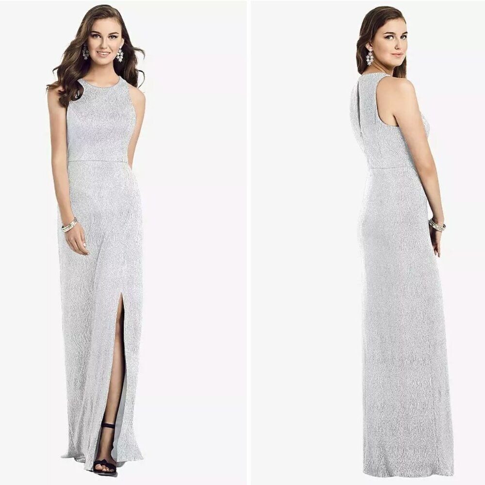 Dessy Collection Sleeveless Scoop Neck Metallic Trumpet Gown Silver 8 NWT #3063โ
